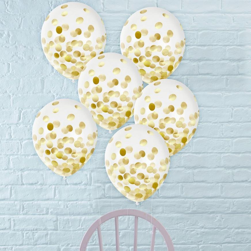 Party Supplies Latex Gold Confetti Balloons, 12in, 6ct