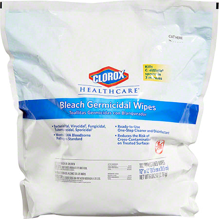JANITORIAL SUPPLIES CHEMICALS Clorox® Healthcare™ Bleach Germicidal Wipes - 110 ct. Refill CLOROX-30359