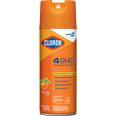 JANITORIAL SUPPLIES CHEMICALS CloroxPro™ Clorox® 4 in One Disinfectant & Sanitizer - 14 oz., Citrus CLO-31043CT