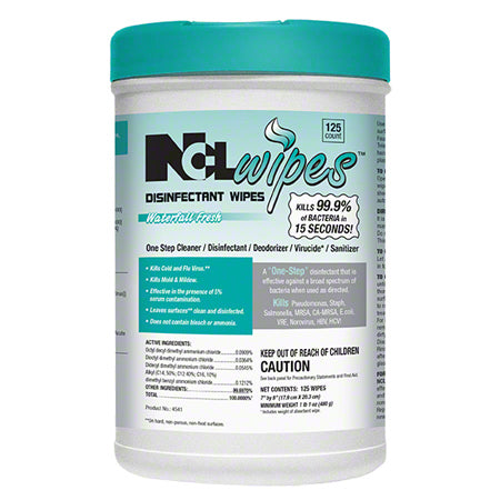 JANITORIAL SUPPLIES CHEMICALS NCL® Disinfectant Wipes - 125 ct. Canister, Waterfall Fresh NCL-4541