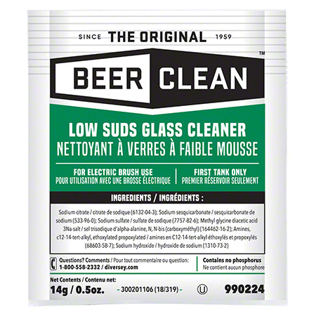 JANITORIAL SUPPLIES CHEMICALS Diversey™ Beer Clean® Low Suds Glass Cleaner - 0.5 oz. DVO-990224