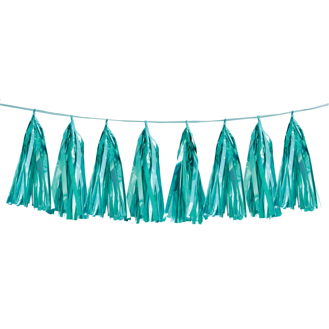 Party Supplies Teal Foil Tassel Garland, 9ft, 1ct