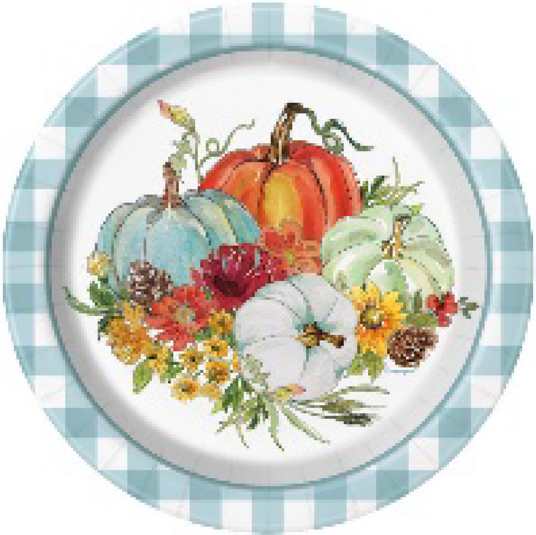 PARTY SUPPLIES Thanksgiving 8 BLUE GNHM HARVEST 7" PLATE