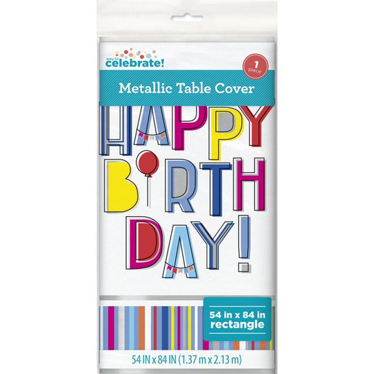 Party Supplies Colorful Stripes Birthday Foil Party Tablecloth, 84in X 54in