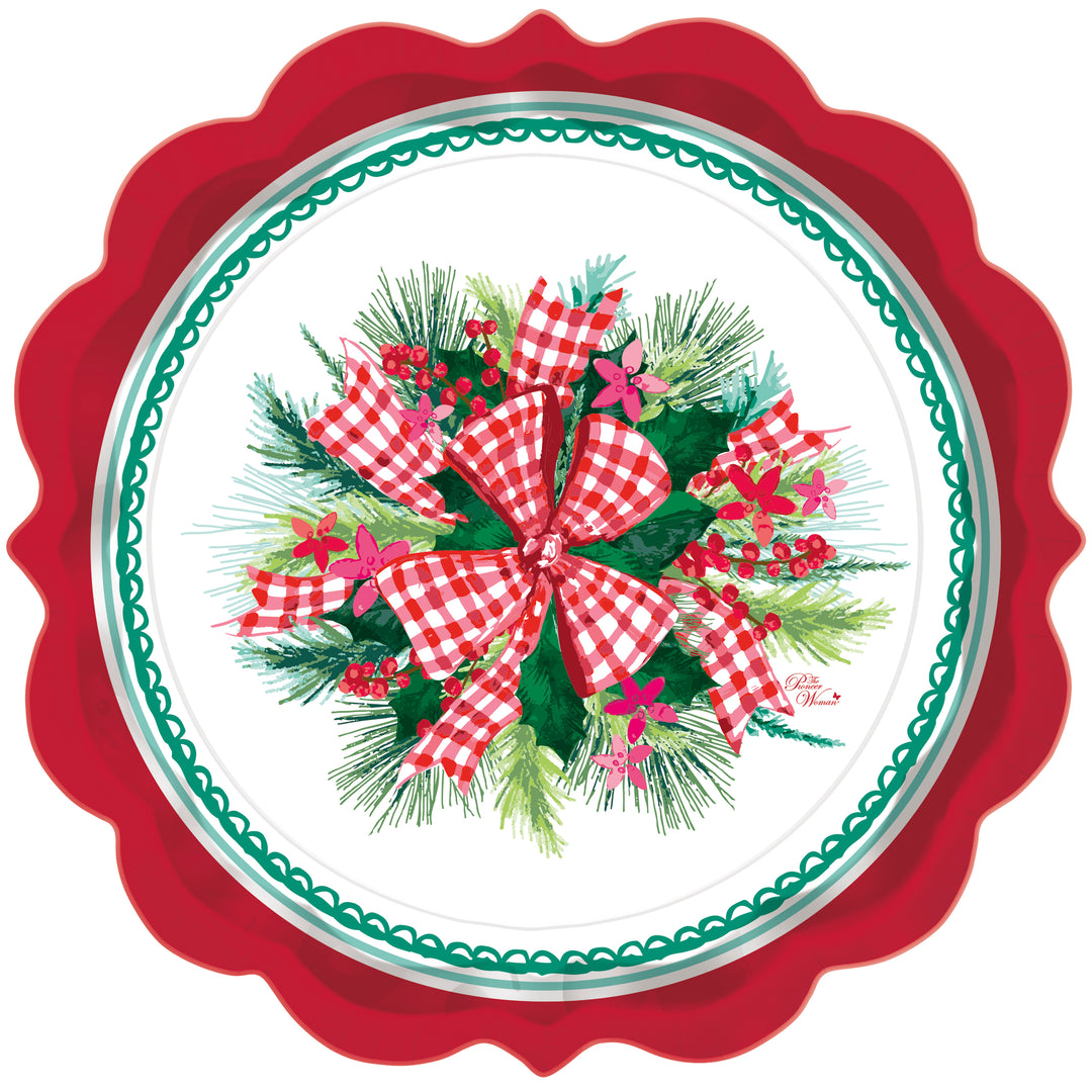 Party Supplies Pioneer Woman Holly & Bows Christmas Paper Dessert Plates, 8in, 12ct