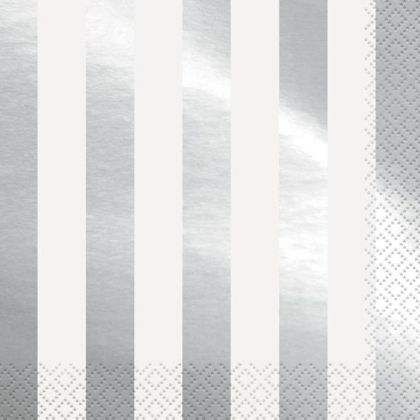 PARTY SUPPLIES 28 SILVER STRIPE LUNCH NAPKIN