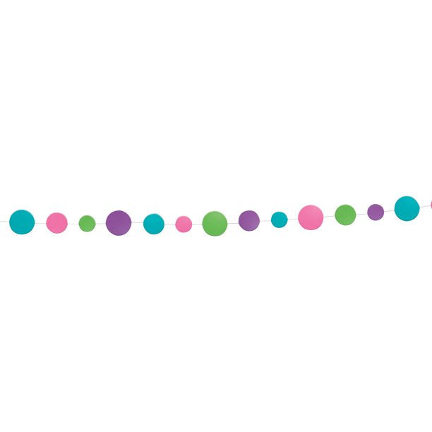 Party Supplies Blue, Green, Pink, and Purple Dot Paper Garland, 6ft