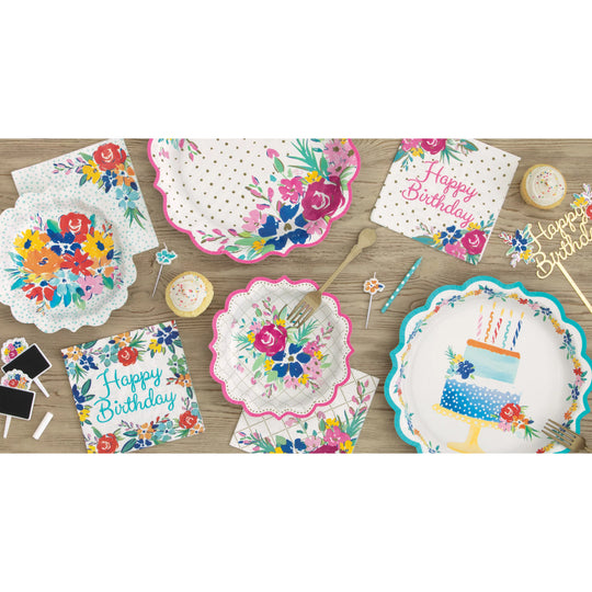 Party Supplies Pioneer Woman Birthday Flowers Paper Plates, 11.5in, 8ct