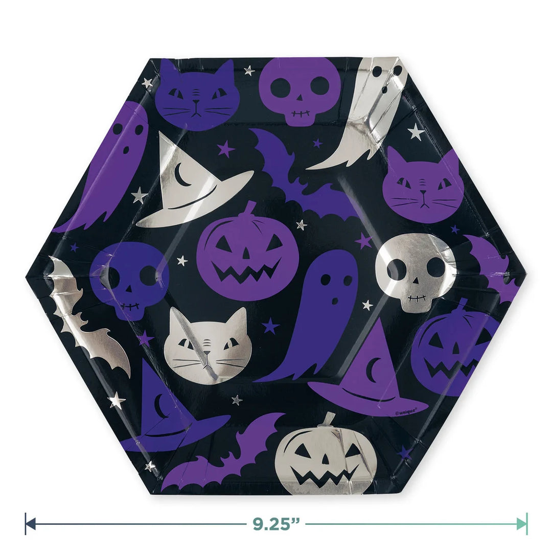 PARTY SUPPLIES Halloween 12 SPELLBOUND 9.25" HEXAGON SHAPED PLATE-FOILS
