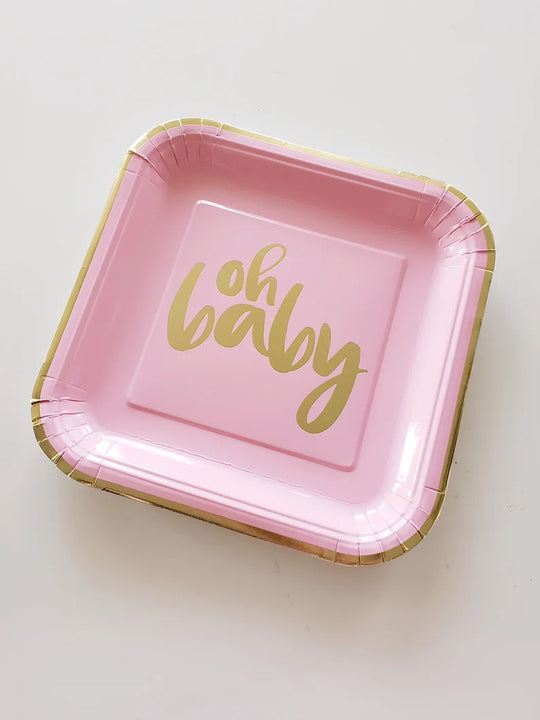 Party Supplies "Oh Baby" Shower Paper Plates, 9 in, Pink and Gold, 8ct