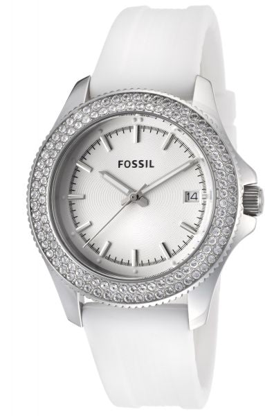 FOSSIL Retro Traveler White Dial Crystal Bezel White Silicone Women's Watch AM4462