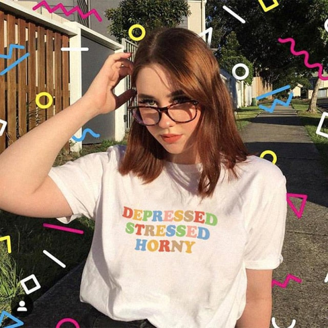 Rainbow Letter Printed Loose T-shirt