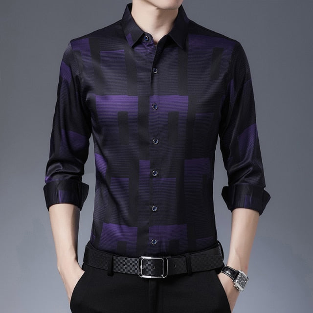 Silk Cotton Long Sleeve Plaid Shirt