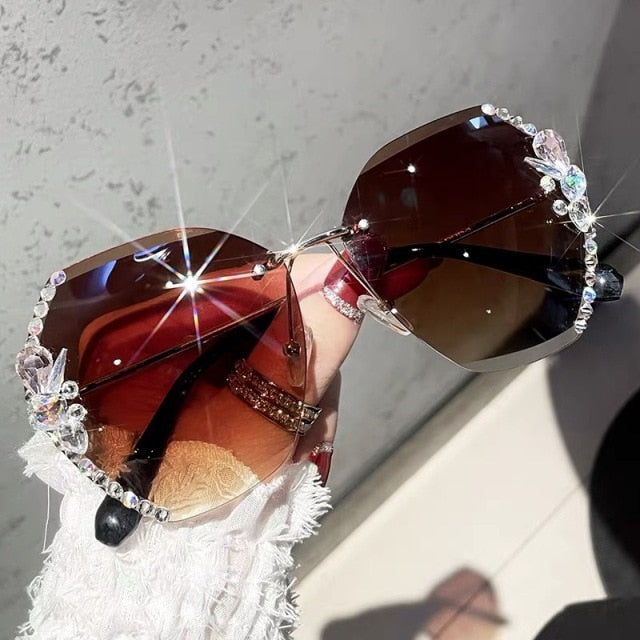 Luxury Vintage Rimless Rhinestone Sunglasses
