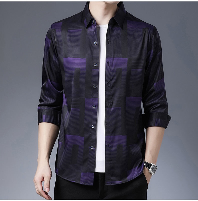 Silk Cotton Long Sleeve Plaid Shirt