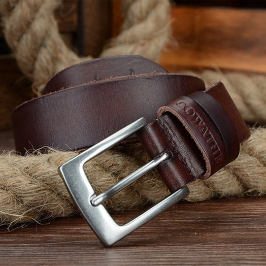 Genuine Leather Pin Buckle Men's Belt