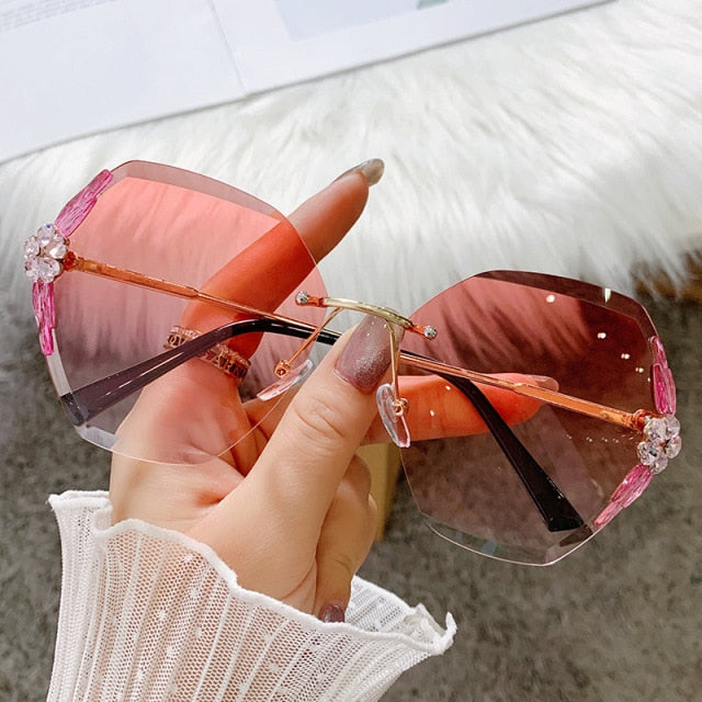 Luxury Vintage Rimless Rhinestone Sunglasses
