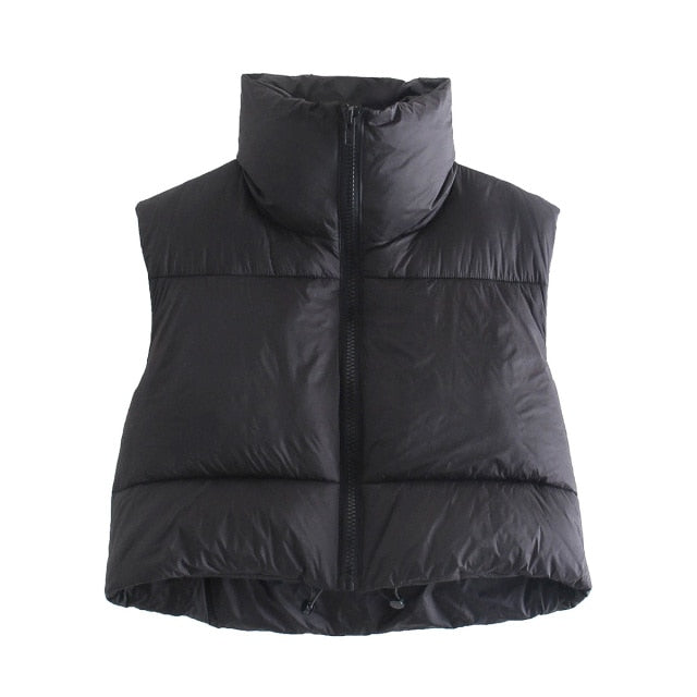 Sleeveless Cropped Zipper Vest Coat