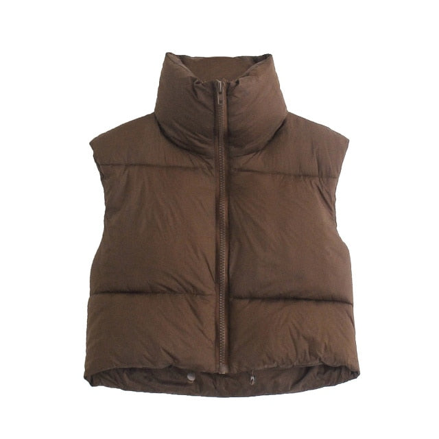Sleeveless Cropped Zipper Vest Coat