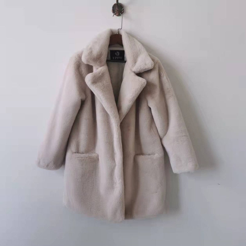 Faux Fur Down Collar Overcoat