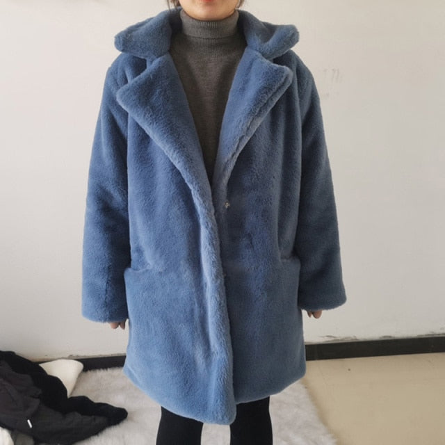 Faux Fur Down Collar Overcoat