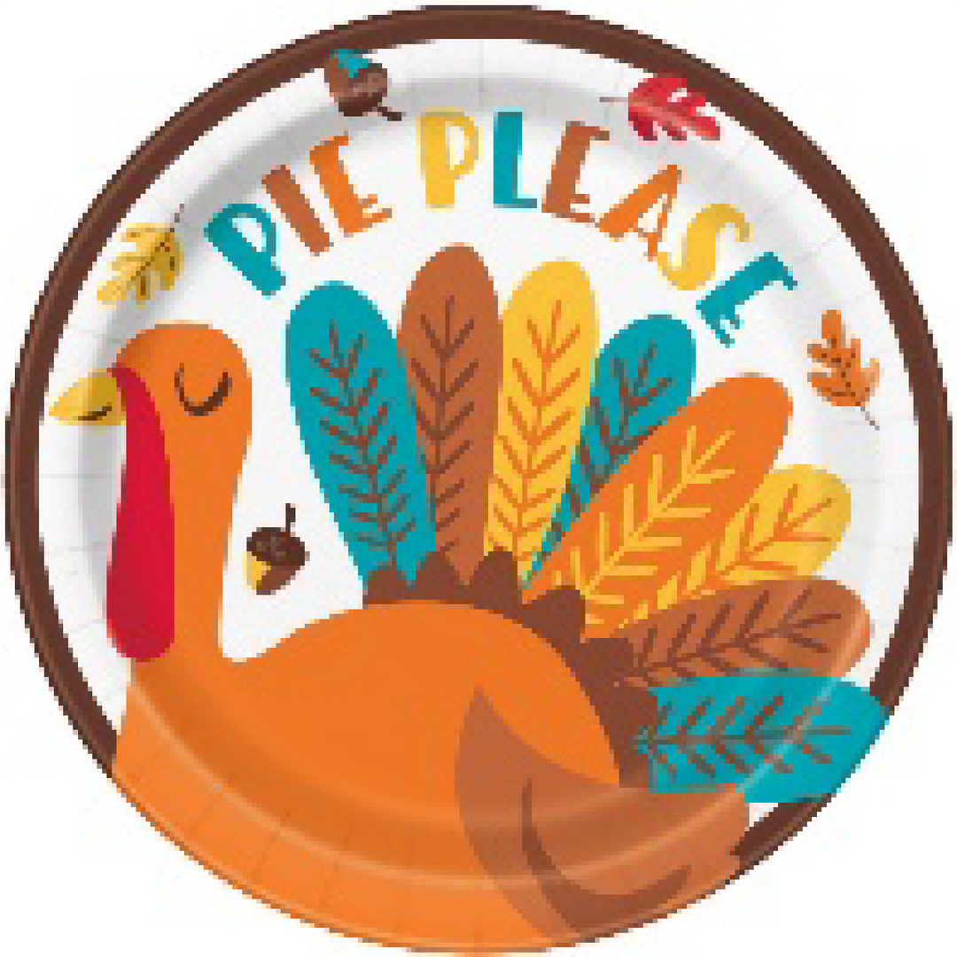 PARTY SUPPLIES Thanksgiving 8 COLORFUL TURKEY HAREVST 7" PLATE